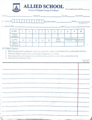 allied schools exam answer sheet