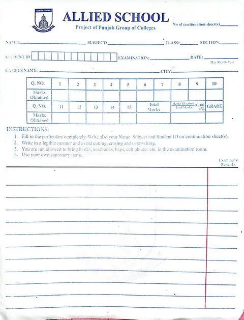 allied schools exam answer sheet allied schools exam answer sheet